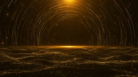 Podium background arch. blinking light gold bokeh, stage for product, 4k abstract luxury background. shining golden floor particles stars dust. Futuristic glittering movement flickering loop in space - Powered by Shutterstock - Get 15% off with code: PIKWIZARD15