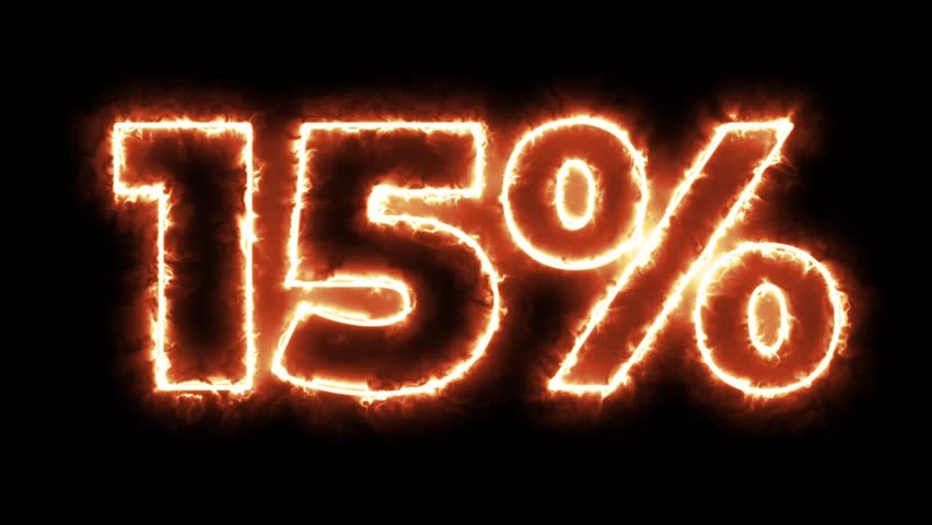 Fifteen percent number fire burning animation for discount	
