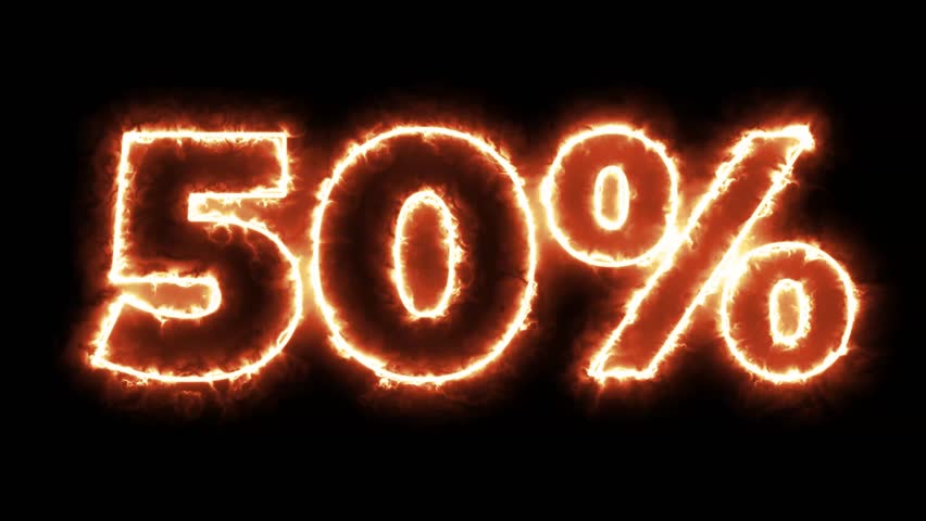 Fifty Percent number fire burning animation for discount	
