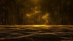 4K Golden particles and sparkles. Christmas gold glitters. Bokeh lights. 3D glowing dust trail Golden Particles Wave and light. glitter flare awards abstract background. Futuristic. 3D Illustration - Powered by Shutterstock - Get 15% off with code: PIKWIZARD15