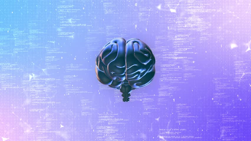 AI Text and Machine Learning Brains Animation, Futuristic human brain interface concept. Human brain plexus structure revolving skull scan circuit board. HUD digits orbiting around. 3D Illustration - Powered by Shutterstock - Get 15% off with code: PIKWIZARD15