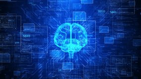 wireframe 3d Artificial intelligence AI brain animation. Big Data Flow Analysis. deep learning blockchain neural network concept. Brain thinking process shining AI Technology. 3D Illustration - Powered by Shutterstock - Get 15% off with code: PIKWIZARD15