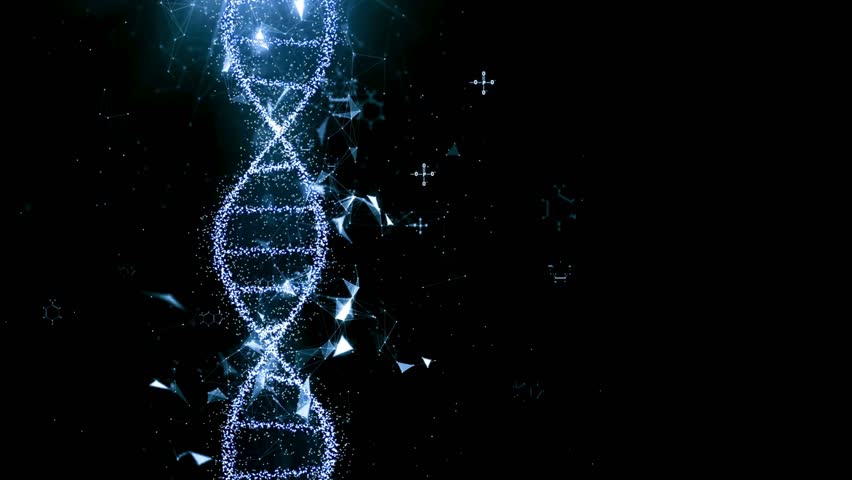 Futuristic Glowing DNA Strand in Digital Space
