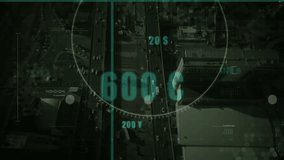 Scanning overlay on aerial road, reticle sweeping while bars growing and lines tracing market data. Data visualization, financial analysis, urban analytics, technology, infographics, dashboard, - Powered by Shutterstock - Get 15% off with code: PIKWIZARD15