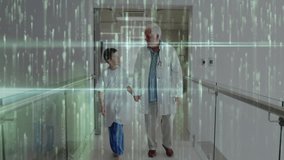 Doctor with stethoscope holding child hand and guiding steps down hospital corridor boosting trust. Caretaker, healthcare, reassurance, compassion, mentorship, professionalism, healing - Powered by Shutterstock - Get 15% off with code: PIKWIZARD15