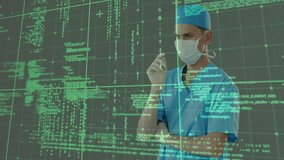 Doctor in control room raising finger, activating holographic code interface and analyzing display. Healthcare, technology, innovation, digital, futuristic, analysis, professional - Powered by Shutterstock - Get 15% off with code: PIKWIZARD15