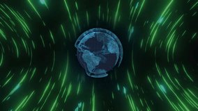 Neon green streaks converging rotating 3D globe sliding HIGH SCORE text pulsing diamond for reveal. Futuristic, digital, vibrant, space, dynamic, holographic, cyber - Powered by Shutterstock - Get 15% off with code: PIKWIZARD15