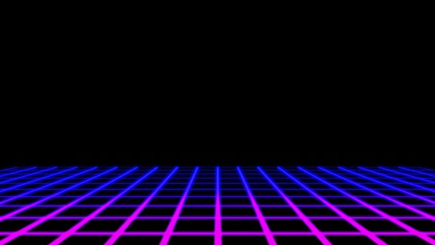 After wireframe grid rising, flickering magenta text glitching then stabilizing celebrating victory. Neon, digital, abstract, futuristic, technology, victory, animation