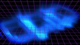 Fading neon grid and blue glow starting MASSIVE SALE emerging sliding RGB stripe promoting sale. Futuristic, digital, holographic, vibrant, energetic, dynamic, technology - Powered by Shutterstock - Get 15% off with code: PIKWIZARD15