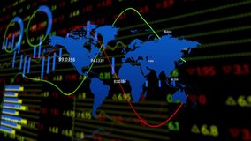 Starting world map sliding bars and sweeping trend lines spinning charts showing global market data. Finance, analytics, technology, investment, data visualization, digital, global economy - Powered by Shutterstock - Get 15% off with code: PIKWIZARD15
