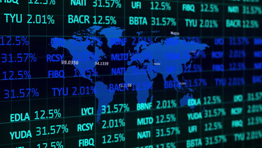 Opening on transparent screen displaying world map with tickers updating visualizing market trends. Technology, data visualization, financial, digital, corporate, modern, analytics