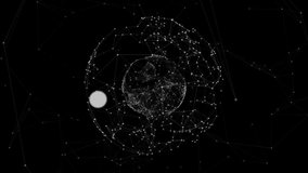 Drifting large user-icon initiating white connections to wireframe globe, forming expanding network. Technology, connectivity, digital network, data visualization, cyber, innovation, futuristic - Powered by Shutterstock - Get 15% off with code: PIKWIZARD15