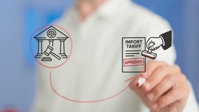 Legal document highlighting international trade dynamics, businessman graphing tariff related courthouse connections reflecting global economic strategies and regulatory compliance - Powered by Shutterstock - Get 15% off with code: PIKWIZARD15