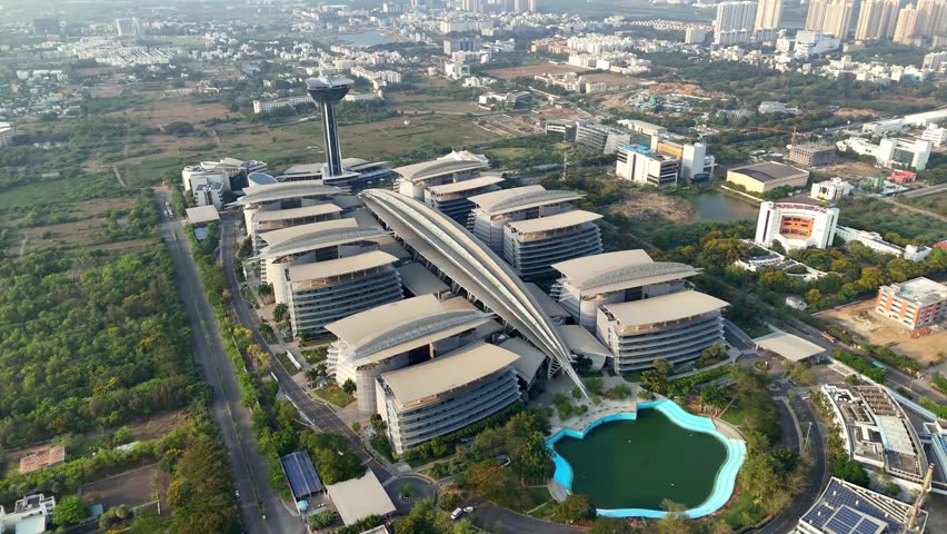 Aerial view of the Chennai City IT development area, Siruseri, a southern suburb of Chennai, India.
