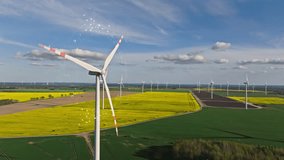 Hologram simulation of how many kWh the wind turbine produces. Aerial - Powered by Shutterstock - Get 15% off with code: PIKWIZARD15