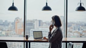 Successful manager have telephone conversation with partners clients at panoramic window closeup. Formal suit businesswoman concluding business deal on mobile phone call. Busy lawyer sitting counter - Powered by Shutterstock - Get 15% off with code: PIKWIZARD15