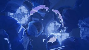 Surgeons leaning over surgery table starting holographic globe guiding procedure under LED lamps. Medical, collaboration, futuristic, healthcare, technology, precision, innovation - Powered by Shutterstock - Get 15% off with code: PIKWIZARD15