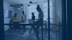 Business team collaborating at table glowing user icon initiating expanding network overlay. Collaboration, networking, digital connectivity, teamwork, modern office, professional women, data - Powered by Shutterstock - Get 15% off with code: PIKWIZARD15