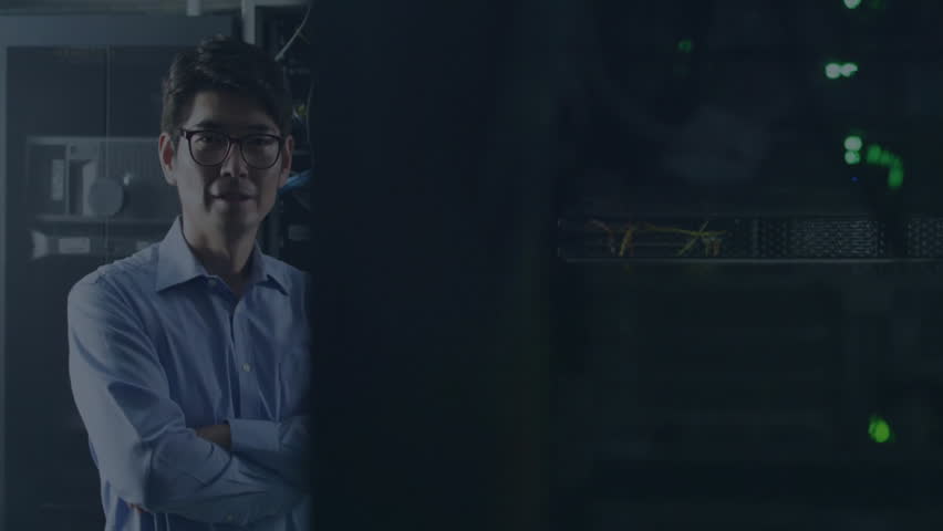 Clip starting, IT lead standing at servers, circuit sliding highlighting phishing warning. Cybersecurity, technology, digital, innovation, professional, data center, protection - Powered by Shutterstock - Get 15% off with code: PIKWIZARD15