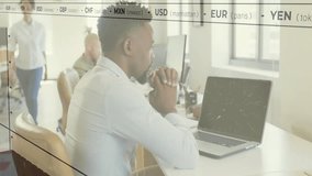 Office worker tracking NFT data as updates animating bar charts, line graphs for finance. Finance, data visualization, professional, modern, collaborative, technology, analytics - Powered by Shutterstock - Get 15% off with code: PIKWIZARD15