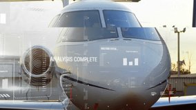 When sunrise glow hitting jet nose, overlay fading then scanning aligning contours for system check. Luxury, technology, aviation, diagnostics, innovation, precision, modern - Powered by Shutterstock - Get 15% off with code: PIKWIZARD15