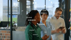 Person 2 starting idea sharing causing animated numbers while colleagues planning business strategy. Collaboration, teamwork, innovation, brainstorming, office, modern, communication - Powered by Shutterstock - Get 15% off with code: PIKWIZARD15