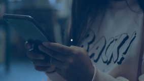 Office professional holding smartphone activating glowing nodes forming technology network overlay. Technology, connectivity, digital, innovation, modern, communication, networking - Powered by Shutterstock - Get 15% off with code: PIKWIZARD15