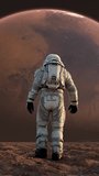 Astronaut in Spacesuit on Mars Planet in Space on Red Background. Spaceman Exploring Surface Mars in Expedition. 3d Animation Walking Man Cosmos Footage. Unrecognizable Cosmonaut Futuristic Journey - Powered by Shutterstock - Get 15% off with code: PIKWIZARD15