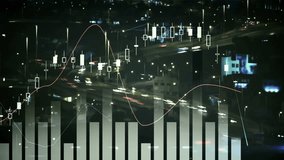 Semi-transparent overlay appearing on highway, charts animating gauges updating traffic analytics. Data, analytics, visualization, dashboard, urban, nighttime, motion - Powered by Shutterstock - Get 15% off with code: PIKWIZARD15