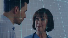 Healthcare team reviewing patient data by tapping tablet and highlighting digital grid overlay. Medical, collaboration, innovation, technology, analysis, professionalism, digital - Powered by Shutterstock - Get 15% off with code: PIKWIZARD15