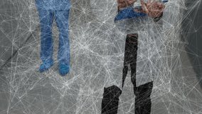 Network overlay fading into hospital corridor as doctor and nurse walking checking patient folder. Medical staff, healthcare, collaboration, clinical, diagnostic, professional, safety - Powered by Shutterstock - Get 15% off with code: PIKWIZARD15