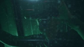 Cybersecurity specialist scanning code in green room, detecting malware and facing cyber attack. Cybersecurity, hacking, digital, technology, innovation, surveillance, protection - Powered by Shutterstock - Get 15% off with code: PIKWIZARD15