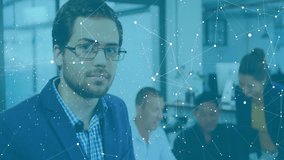 Man adjusting glasses while AR interface appearing and updating numeric grid for data analysis. Technological, innovation, collaboration, futuristic, digital, workspace, professional - Powered by Shutterstock - Get 15% off with code: PIKWIZARD15