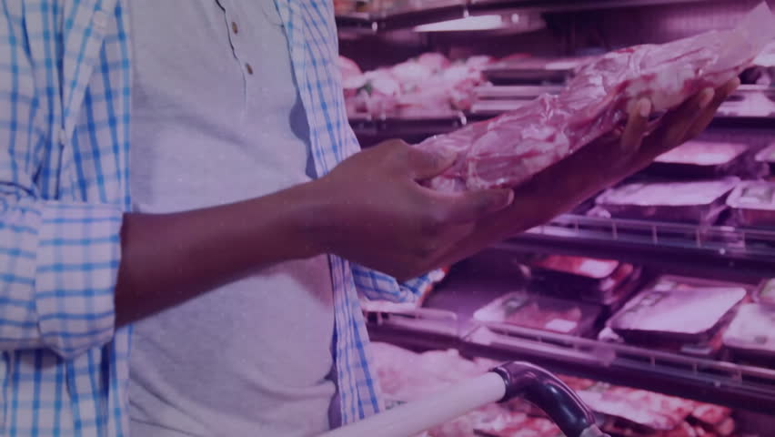 Male shopper pushing cart triggers chart animations updating nutrition data during grocery shopping. Data visualization, retail, commercial, healthy living, consumer behavior, product inspection, - Powered by Shutterstock - Get 15% off with code: PIKWIZARD15