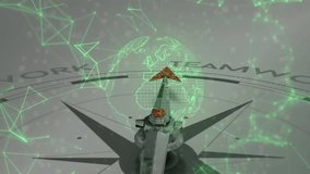 Globe and nodes intensifying over compass causing needle rotating toward teamwork label turning red. Technology, innovation, connectivity, digital, collaboration, futuristic, leadership - Powered by Shutterstock - Get 15% off with code: PIKWIZARD15