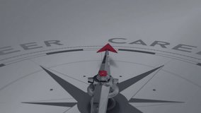 On play compass needle rotating revealing CAREER label guiding path as icons drifting. Navigation, direction, innovation, technology, ambition, progress, visualization - Powered by Shutterstock - Get 15% off with code: PIKWIZARD15