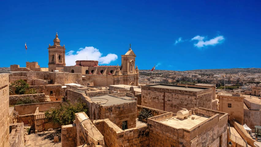 Ancient Fortress in Citadel rises above Victoria city, a historic landmark with panoramic views. Symbol of strength and shelter for islanders. Gozo island Malta
