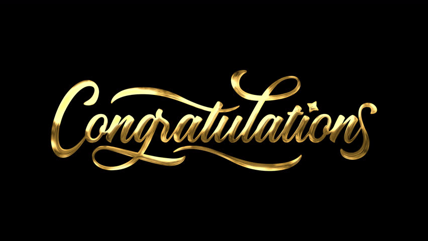 Congratulations text animation. Animated text with gold particles and lettering effect. Suitable for celebration video messages, greeting cards, and social media reels. Features 4K and Alpha Channel