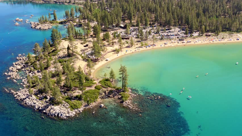 Lake Tahoe - Aerial Rotation Around Tree at Sand Harbor on Perfect Day