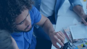 Designers picking up and tuning DSLR camera while network graph expanding for design teamwork. Creative, collaboration, innovation, technology, networking, professional, workspace - Powered by Shutterstock - Get 15% off with code: PIKWIZARD15