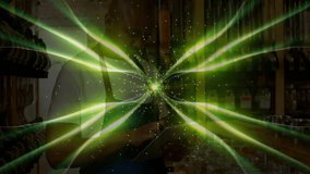 Green beams revealing man wearing apron scanning grocery shelves and dispensing grains, filling bag. Abstract, sustainability, organic, eco-friendly, retail, minimalism, healthy - Powered by Shutterstock - Get 15% off with code: PIKWIZARD15