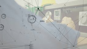 Tech reading gauge rotating knob causing calibration, walking past bench attaching part in test lab. Industrial, automation, precision, engineering, instrumentation, technology, diagnostics - Powered by Shutterstock - Get 15% off with code: PIKWIZARD15