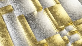Luxurious metallic surface displaying golden and silver rectangles rotating smoothly, generating captivating geometric pattern with elegant light reflections and mesmerizing movement. 3D Illustration - Powered by Shutterstock - Get 15% off with code: PIKWIZARD15