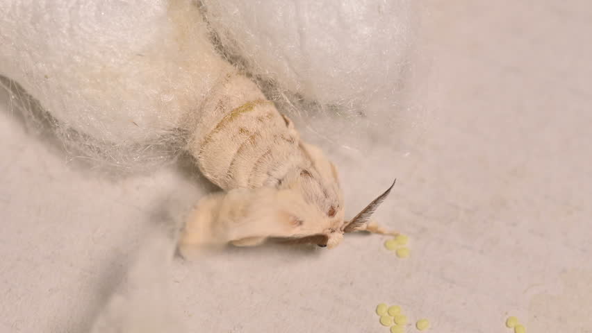 the silkworm moth emerges from its cocoon