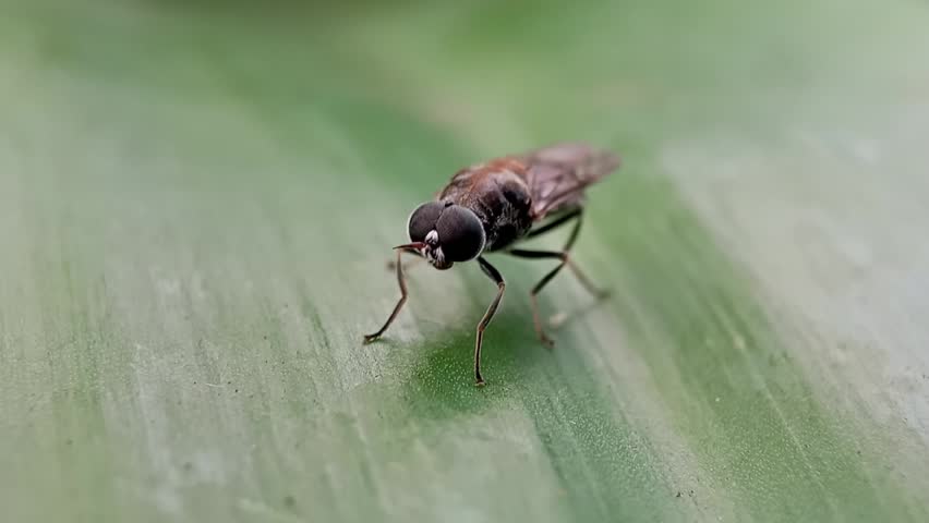 Macro shot of lesser bulb hoverflies or Eumerus Funeralis