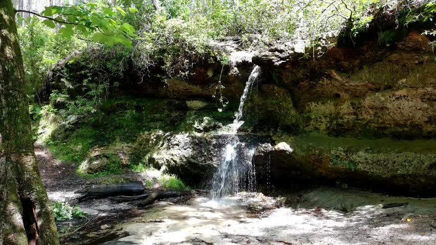 Slow pass over a small waterfall in South Carolina with dappled sunlight