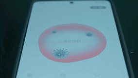 Finger taps Scan button to find viruses and bugs on smartphone - Powered by Shutterstock - Get 15% off with code: PIKWIZARD15