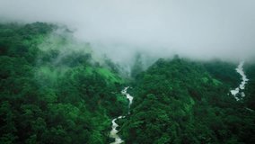 4K Aerial shot of Kalu waterfall covered in rain clouds during monsoon season at Maharashtra, India. Nature landscape. travel, holidays, vacation, trekking and adventure concept.  - Powered by Shutterstock - Get 15% off with code: PIKWIZARD15