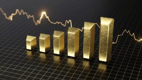 Golden bar chart depicts financial growth. Rising bars and a volatile line graph symbolize increasing value and market trends. - Powered by Shutterstock - Get 15% off with code: PIKWIZARD15