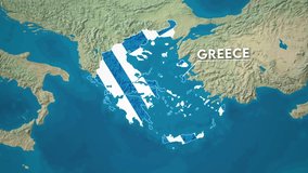 Zoom from Earth to Greece. (Country Flag) World map animation with highlighted country borders. Southeastern Europe Cinematic 3d world map animation highlights aerial views, tourism, and travel. 4k - Powered by Shutterstock - Get 15% off with code: PIKWIZARD15